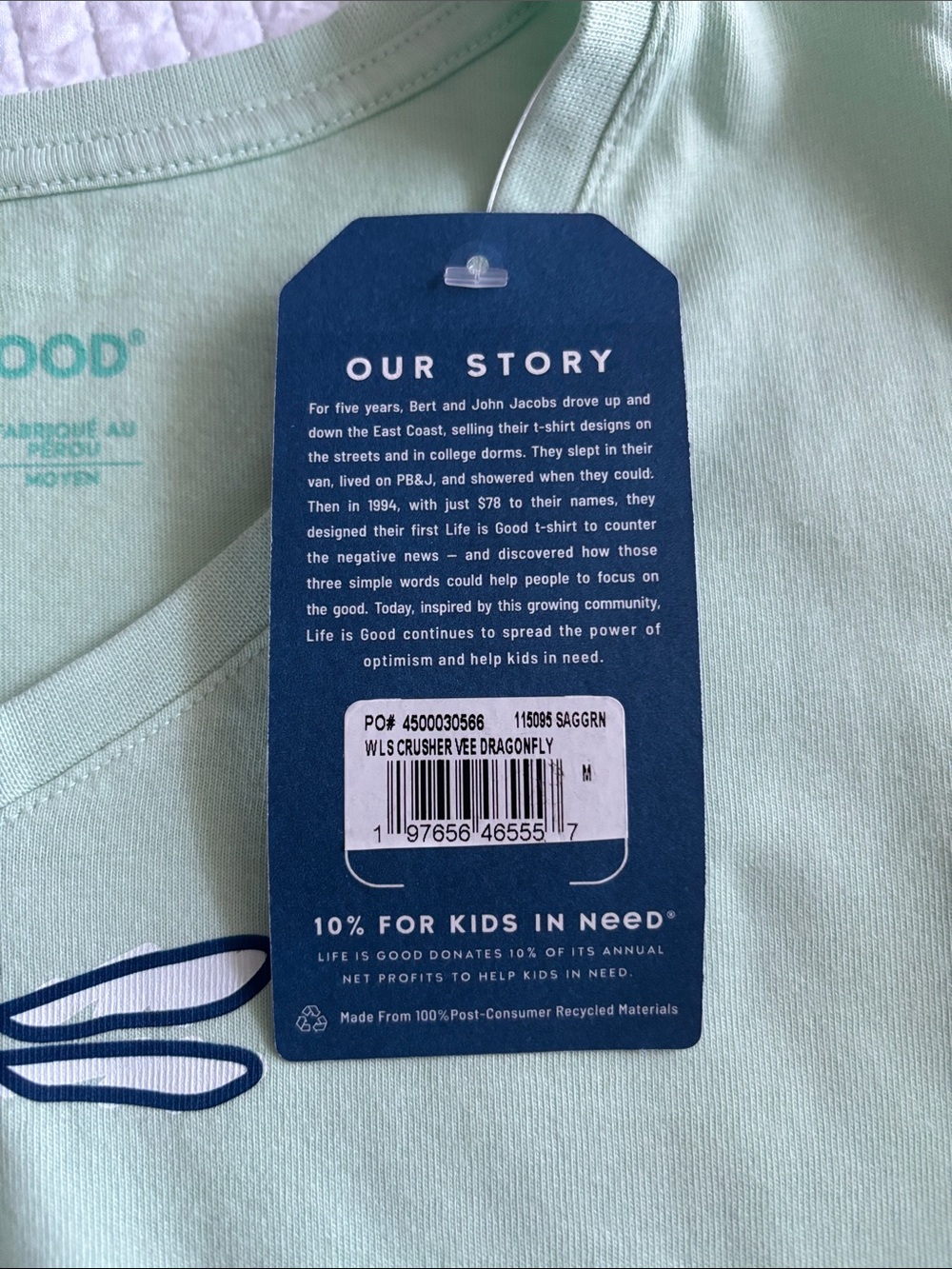 NWT Life Is Good Mint V-Neck Long Sleeve Tee Dragonfly Graphic Size M Women’s - Picture 6 of 10